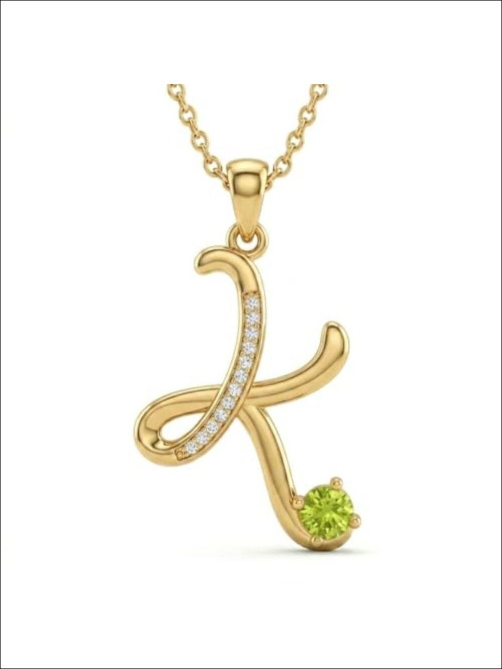 18K Yellow Gold Plated Initial K Necklace with Birthstone Pendant